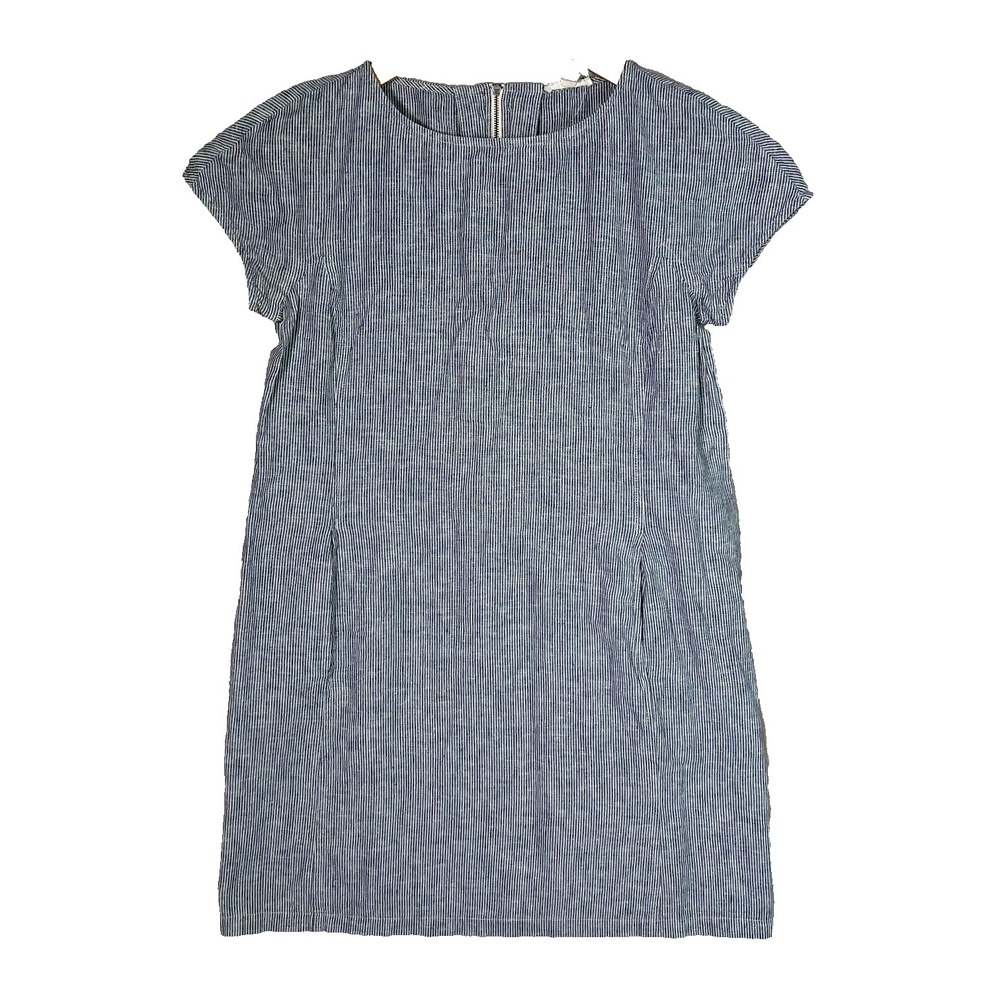 Eileen Fisher Dress Petite Small Blue White Stripe SS Shift Hemp Organic Cotton